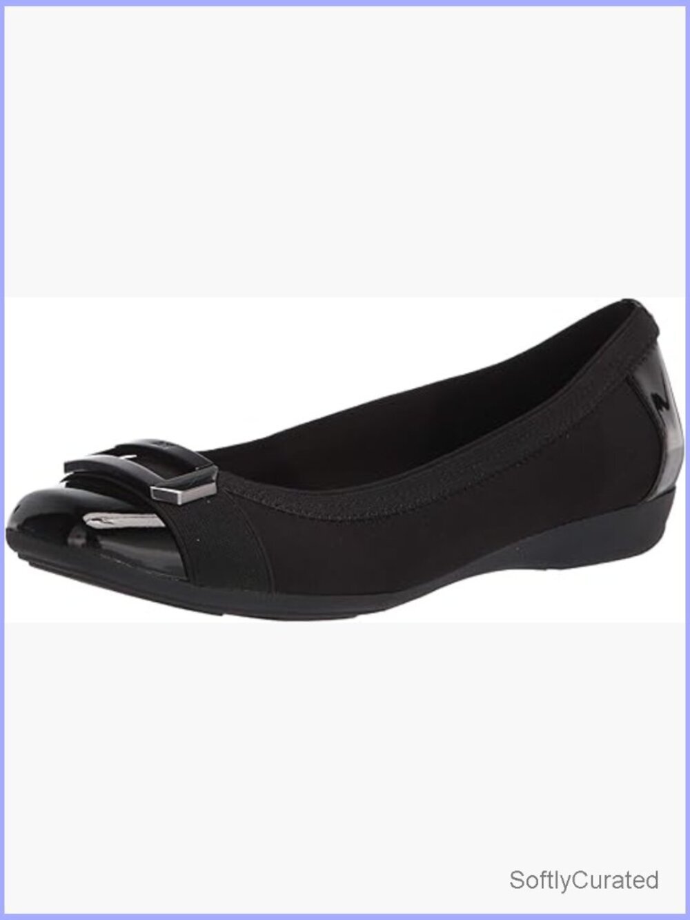 Elastic Topline Ballet Flats with Buckle Detail, Rubber Sole